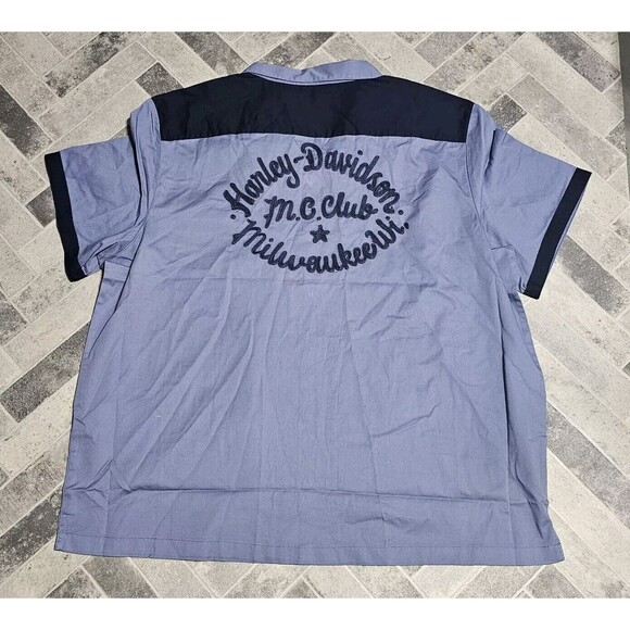 Harley Davidson Men's  3XL Club Crew Short Sleeve Button Down Shirt Colony Blue - Picture 1 of 8